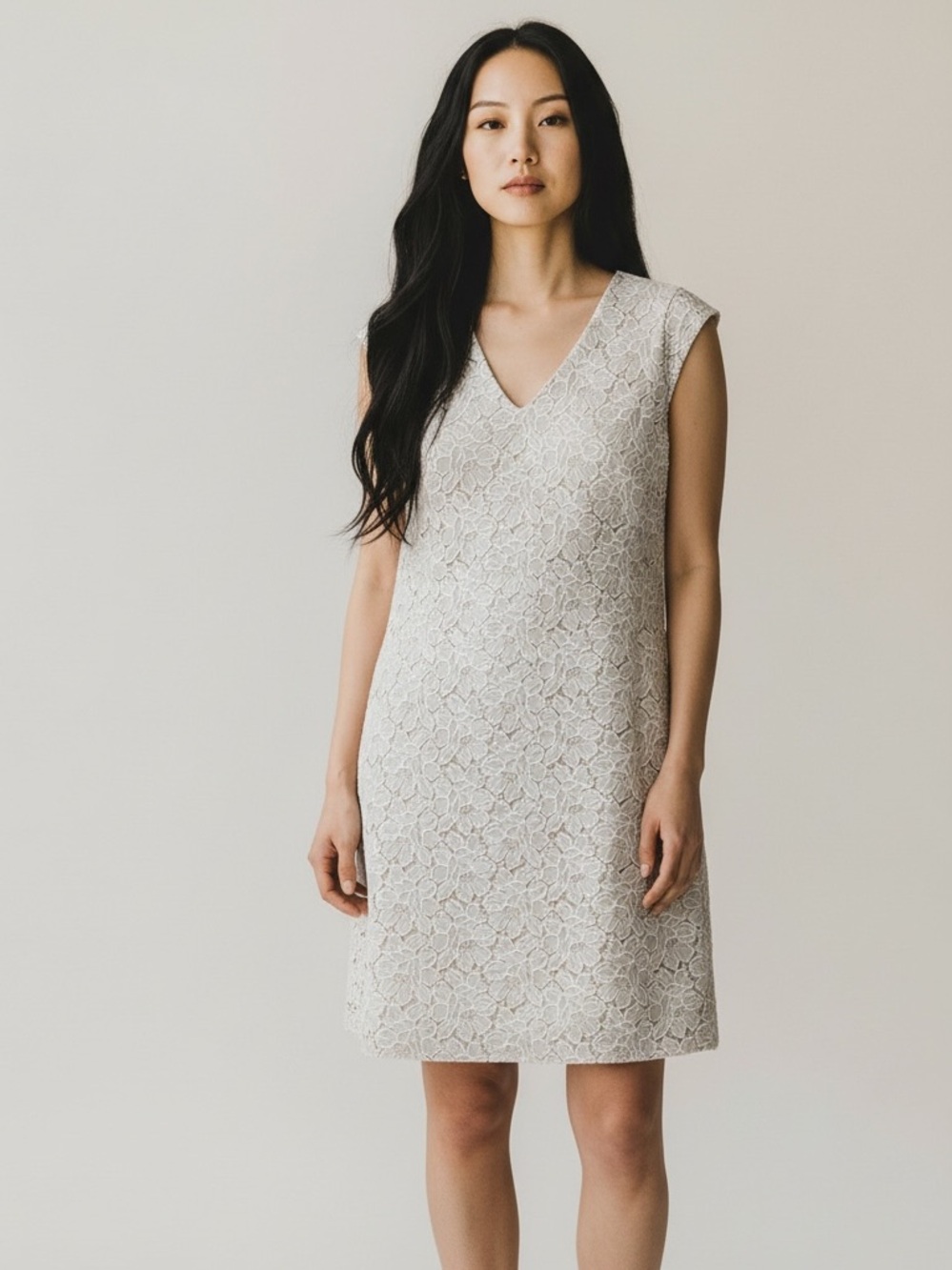 J.Crew Ivory Floral Lace V-Neck Shift Dress Size 14
